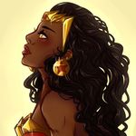  1girl black_hair dark_skin dc_comics earrings jewelry nubia profile solo strapless tiara wonder_woman_(series) yellow_eyes 