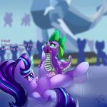  2016 absurd_res cum dialogue dragon duo_focus english_text equine fangs female feral forked_tongue friendship_is_magic group hair hi_res hooves horn interspecies male male/female mammal my_little_pony oddciders open_mouth outside penetration penis pussy scalie sex spike_(mlp) starlight_glimmer_(mlp) teats text tongue tongue_out unicorn vaginal vaginal_penetration 