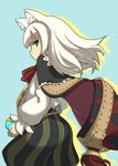  1girl 7th_dragon 7th_dragon_(series) animal_ears aqua_eyes artist_request ass cape cat_ears long_hair long_sleeves mage_(7th_dragon) nana-ine pants solo white_hair 