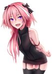  :d arms_behind_back astolfo_(fate) bad_id bad_pixiv_id bare_shoulders black_legwear fang fate/apocrypha fate_(series) garter_straps gloves hair_ribbon long_hair looking_at_viewer male_focus multicolored_hair open_mouth otoko_no_ko pink_hair purple_eyes ribbon shijiu_(adamhutt) simple_background smile solo thighhighs two-tone_hair white_background white_hair 