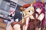  absurdres animal_costume animal_ears anno_masato antlers ass blonde_hair blue_eyes breasts brown_gloves brown_swimsuit cameltoe christmas cleavage cosplay detexted elbow_gloves fake_animal_ears fur_trim gloves grisaia_(series) grisaia_no_kajitsu hairband hat highres horns komine_sachi large_breasts long_hair maid matsushima_michiru md5_mismatch multiple_girls one-piece_swimsuit pantyhose pink_hair purple_hair reindeer_antlers reindeer_costume reindeer_ears santa_hat short_hair suou_amane swimsuit tail thighhighs third-party_edit watanabe_akio 