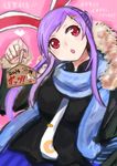  absurdres animal_ears bad_id bad_pixiv_id bunny_ears ema fur_collar happy_new_year highres lazy_eye moni_(credo) new_year open_mouth purple_hair red_eyes reisen_udongein_inaba scarf solo touhou 