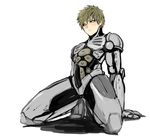  1boy blonde_hair blush cum erection full_body genos male_focus nao(artist) one-punch_man penis solo tears white_background 