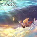  bird cloud fish flying going_merry one_piece ship space underwater 