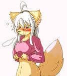  artist_request blush brown_eyes dog furry long_hair open_mouth undressing white_hair 