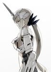  armor breasts closed_eyes from_side gundam gundam_unicorn highres i.takashi large_breasts mecha_musume open_mouth personification ponytail solo unicorn_gundam white_hair 