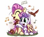  2016 avian bird bobdude0 equine feathered_wings feathers female feral fluttershy_(mlp) flying friendship_is_magic green_eyes hair hooves horn long_hair mammal multicolored_hair musical_note my_little_pony open_mouth pegasus pink_hair purple_hair simple_background singing sitting smile sweetie_belle_(mlp) two_tone_hair unicorn white_background wings young 