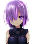  :o bare_shoulders black_gloves blush bodysuit breasts collar elbow_gloves expressionless eyelashes fate/grand_order fate_(series) gloves large_breasts looking_at_viewer mash_kyrielight parted_lips pink_hair purple_eyes sen_(astronomy) short_hair simple_background skin_tight solo tareme upper_body white_background 