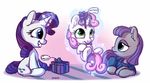  2016 blue_eyes bobdude0 clothed clothing cutie_mark earth_pony english_text equine eyeshadow female feral friendship_is_magic gift green_eyes group hair hooves horn horse levitation lying magic makeup mammal maud_pie_(mlp) multicolored_hair my_little_pony on_front pink_hair pony purple_hair rarity_(mlp) sibling sisters sitting sweetie_belle_(mlp) text two_tone_hair unicorn young 