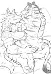  abs bed blush butt butt_grab canine feline hand_on_butt male male/male mammal monochrome muscular nude pecs simple_background tiger urakata5x white_background wolf 