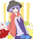  bad_id bad_pixiv_id bowl bowl_hat dress flower hat holding_clothes mob_cap purple_eyes purple_hair ribbon solo sukuna_shinmyoumaru tama_(hiroshige_36) touhou 