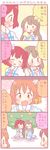  4girls 4koma ^_^ against_tree bow braid brown_hair closed_eyes comic flower hair_bow hair_flower hair_ornament kimi_no_kokoro_wa_kagayaiteru_kai? kunikida_hanamaru kurosawa_ruby long_hair love_live! love_live!_sunshine!! multiple_girls necktie orange_hair red_eyes red_hair saku_usako_(rabbit) sakurauchi_riko sitting sleeping takami_chika translated tree two_side_up u_u zura_(phrase) |_| 