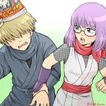  1boy 1girl 3mm gintama glasses hattori_zenzou mole mole_under_eye purple_hair sarutobi_ayame 