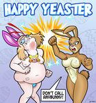  ! 2016 angry anthro black_eyes blonde_hair blood blush breasts brown_fur chris_chan clothing curtsibling detailed_background digital_media_(artwork) easter easter_bunny egg english_text eyebrows eyelashes eyewear female fur glasses group hair hedgehog holidays human jewelry lagomorph male mammal moobs navel necklace nipples nude open_mouth overweight parody plaster rabbit smile sonic_(series) sonichu speech_bubble star teeth text tongue underwear watermark white_sclera wounded yellow_fur 