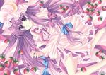  bow food fruit hat long_hair patchouli_knowledge pink_bow pupu purple_eyes purple_hair ribbon solo strawberry touhou 