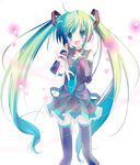  colorized detached_sleeves gotou_nao green_eyes green_hair hatsune_miku headphones headset highres long_hair necktie rei_(rei's_room) skirt solo thighhighs twintails very_long_hair vocaloid zettai_ryouiki 