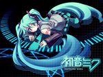  aqua_hair detached_sleeves hatsune_miku highres long_hair lying nanamiso necktie solo thighhighs twintails very_long_hair vocaloid wallpaper 