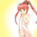  1girl bare_shoulders blush chelsea_torn green_eyes hair_ornament long_hair nude open_mouth pink_hair tales_of_(series) tales_of_destiny towel twintails 