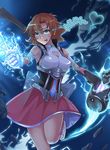  :p bangs bow breasts brown_hair cleavage cleavage_cutout electricity gloves green_eyes heart magnhild mai_(xskdizzy) medium_breasts nora_valkyrie orange_hair pink_gloves pink_skirt rwby shoes short_hair skirt sneakers solo standing standing_on_one_leg tongue tongue_out warhammer weapon white_footwear 