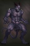  2016 censor_bar censored claws clenched_teeth demon flaccid horn humanoid_penis inkydemon invalid_tag korekabii male monster monster_boy muscular pecs penis pointy_ears purple_skin red_eyes solo standing teeth 