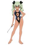  :p anchovy bare_arms bare_legs bare_shoulders barefoot black_ribbon black_swimsuit blush breasts cleavage closed_mouth competition_swimsuit contrapposto drill_hair girls_und_panzer green_hair groin hair_ribbon hand_on_hip highleg highleg_swimsuit highres holding kagemusha large_breasts legs_apart long_hair looking_at_viewer navel navel_cutout one-piece_swimsuit red_eyes ribbon riding_crop smile solo standing stomach swimsuit tan toes tongue tongue_out tsurime twin_drills twintails underboob underboob_cutout v-shaped_eyebrows 