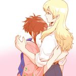  2girls 3mm blonde_hair genderswap gintama hug japanese_clothes kondo_isao kondou_isao long_hair multiple_girls ponytail shimura_tae yuri 