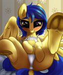  2016 absurd_res blue_hair cat_lingerie clothed clothing dock equine fan_character feathered_wings feathers female feral hair hi_res hooves inside kinkypinkie lingerie looking_at_viewer mammal my_little_pony panties pegasus silvia_windmane smile solo spread_legs spreading underhoof underwear wings 