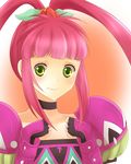  1girl armor blush chelsea_torn choker gloves green_eyes hair_ornament long_hair navel pink_hair smile tales_of_(series) tales_of_destiny twintails 