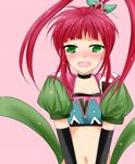  1girl chelsea_torn choker gloves green_eyes hair_ornament long_hair navel open_mouth pink_background pink_hair tales_of_(series) tales_of_destiny tears twintails 