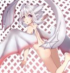  2019 animal_humanoid blush breasts dk- dragon_humanoid female hair hi_res horn humanoid light_fury multicolored_hair nude pink_eyes red_hair silver_soul simple_background small_breasts solo two_tone_hair white_hair wings 