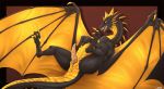  black_body border cannibalistic_tendencies claws countershading digitigrade dragon erection feral lying male membranous_wings on_back open_mouth penis scalie sharp_teeth solo tapering_penis teeth tyrion tyrion_di_aenarion wings yellow_body yellow_eyes 