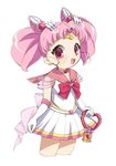  :d bad_id bad_pixiv_id big_hair bishoujo_senshi_sailor_moon bow chibi_usa choker circlet cowboy_shot crescent crescent_earrings crystal_carillon double_bun earrings elbow_gloves gloves hair_ornament hairclip heart heart_choker jewelry looking_at_viewer multicolored multicolored_clothes multicolored_skirt open_mouth pink_bow pink_eyes pink_hair pink_sailor_collar sailor_chibi_moon sailor_collar sailor_senshi_uniform see-through skirt smile solo stud_earrings super_sailor_chibi_moon twintails white_background white_gloves white_skirt yupachi 