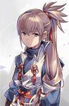  brown_eyes fire_emblem fire_emblem_if grey_background grey_hair komoreg long_hair male_focus ponytail solo takumi_(fire_emblem_if) 