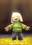  anthro asriel_dreemurr blush caprine clothed clothing cute eyes_closed fur goat long_ears male mammal open_mouth pants sharp_teeth shirt solo standing teeth undertale video_games wolfsoul young 