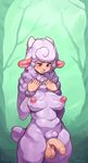  anthro balls blush breasts caprine cyancapsule dickgirl erection female horn humanoid_penis intersex looking_down mammal molly_(cyancapsule) nipples penis pink_eyes precum sheep smile solo 