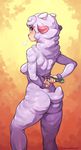  anthro blush breasts butt caprine cyancapsule female fur horn looking_back mammal molly_(cyancapsule) nipples pink_eyes shears sheep solo 