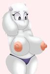  anthro big_breasts breasts caprine clothed clothing duzell female fur goat horn long_ears mammal nipples purple_eyes smile solo topless toriel undertale underwear video_games voluptuous white_fur 
