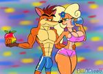  2016 anthro bandicoot big_breasts blu3danny breasts bulge cleavage clothed clothing coco_bandicoot crash_bandicoot crash_bandicoot_(series) drinking duo eating female male mammal marsupial sibling sweat topless video_games 