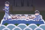  aoki_(fumomo) barefoot black_eyes black_hair blank_eyes blanket blue_pants blush brothers cheek_poking cheek_pull clenched_teeth curtains facial_hair futon grin heart heart_in_mouth indoors long_sleeves lying male_focus matsuno_choromatsu matsuno_ichimatsu matsuno_juushimatsu matsuno_karamatsu matsuno_osomatsu matsuno_todomatsu multiple_boys mustache on_back one_eye_closed open_mouth osomatsu-kun osomatsu-san oversized_object pajamas pants pillow pliers poking sextuplets shaded_face shadow siblings smile squatting standing teeth 