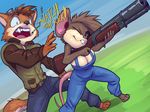  2016 anthro big_breasts breasts canine cleavage clothed clothing duo female fox gun huge_breasts male mammal mouse ranged_weapon rodent shotgun thefuckingdevil weapon 
