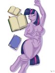  anthro anthrofied book breasts equine female friendship_is_magic fur glenskunk hair horn mammal multicolored_hair my_little_pony purple_fur purple_hair pussy solo twilight_sparkle_(mlp) two_tone_hair unicorn 