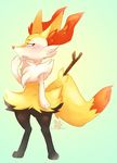  2016 ambiguous_gender biped black_fur blue_background blush braixen canine english_text feral fox fur inner_ear_fluff mammal nintendo nude paws pok&eacute;mon red_eyes red_fur red_nose simple_background solo stick sweetsalt text tuft video_games watermark white_fur yellow_fur 