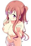  bad_id bad_pixiv_id blush breast_squeeze breasts collarbone eyebrows eyebrows_visible_through_hair foreshortening from_above gochuumon_wa_usagi_desu_ka? gradient_hair hair_between_eyes hair_over_breasts hands_on_own_chest highres hoto_mocha inverted_nipples large_breasts long_hair multicolored_hair naruse_mai nipples nude pink_eyes pink_hair ponytail red_hair sidelocks simple_background skirt skirt_pull smile solo standing tareme white_background white_skirt 
