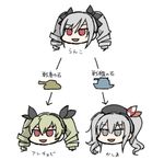  anchovy beret blue_eyes chart crossover directional_arrow drill_hair evolution girls_und_panzer green_hair ground_vehicle hair_ribbon hat idolmaster idolmaster_cinderella_girls kantai_collection kanzaki_ranko kashima_(kantai_collection) long_hair look-alike military military_vehicle motor_vehicle multiple_girls parody pokemon red_eyes ribbon rodney ship silver_hair tank trait_connection translated twin_drills twintails watercraft wavy_hair 