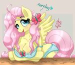  2016 anthro big_breasts bra breasts cleavage clothed clothing equine female fluttershy_(mlp) friendship_is_magic joakaha mammal my_little_pony panties pegasus solo underwear wings 
