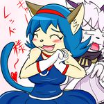  &lt;3 angry anthro big_breasts blue_hair blush breasts clothing coat dress ear_piercing elh_meliz&eacute;e eyes_closed feline female fur gloves hair invalid_tag japanese japanese_text mammal piercing simple_background smile solatorobo text toffee video_games 