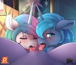  2016 blue_fur blush clitoris cunnilingus darkhazard equine eyes_closed female female/female feral first_person_view friendship_is_magic fur group hair half-closed_eyes hi_res horn inside looking_at_viewer mammal multicolored_hair my_little_pony nude open_mouth oral princess_celestia_(mlp) princess_luna_(mlp) pussy sex sibling sisters sparkles tongue tongue_out unicorn vaginal white_fur 