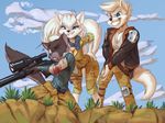  2016 anthro big_breasts breasts canine cleavage clothed clothing female fox grin group gun male mammal ranged_weapon rifle smile thefuckingdevil weapon 