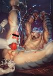  2016 3_toes abs anal anal_fingering anal_penetration anthro armpit_hair armpits arms_above_head balls beard biceps big_feet big_muscles blood blue_fur butt censored chain claws clenched_teeth cum cum_inside cum_on_butt cumshot digital_media_(artwork) disembodied_hand facial_hair feline fingering fist fur handcuffs humanoid_penis legs_up lying mammal masturbation multicolored_fur muscular navel nipples on_back orgasm pecs penetration penile_masturbation penis pink_nose plantigrade pubes shackles solo spread_legs spreading striped_fur stripes teeth tiger toe_claws toes white_fur wounded yellow_eyes ラーメン_(artist) 