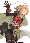  akiyoshi_haru blonde_hair boots brown_eyes cape earrings flying_sweatdrops gloves granblue_fantasy jewelry pants pants_under_skirt skirt skirt_lift solo teena_(granblue_fantasy) 